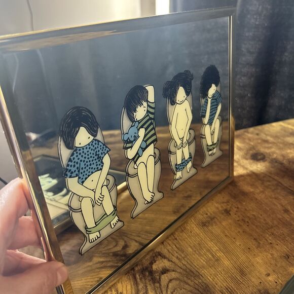 Vintage Mirror Retro Mod Kids Bathroom Art 8” X 10" Bath Time & Potty Set Of 2 - Picture 12 of 13